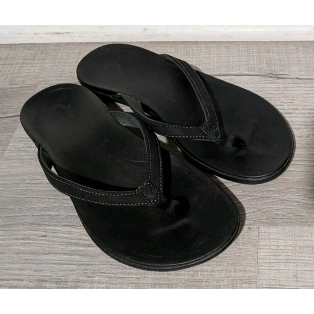Olukai Women's Ho'opio Hui Beach Sandals Flip Flop 9 Onyx Black 20294
